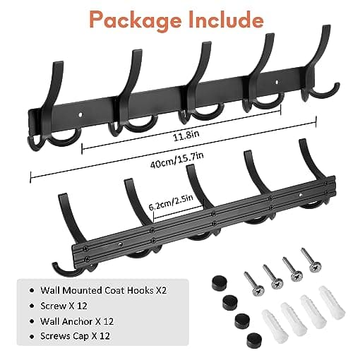 Wall Mount Coat Rack with 15 Hooks for Entryway and Bedroom