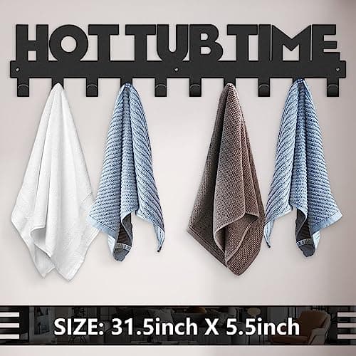 Large Black Towel Racks for Bathroom Wall Mount Decor with Hooks (Hot Spring, Swim Pool, Hotel)