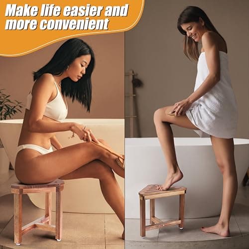 Acacia Wood Shower Stool for Leg Shaving, 13.3 in Corner Foot Rest-Safe & Non-Slip
