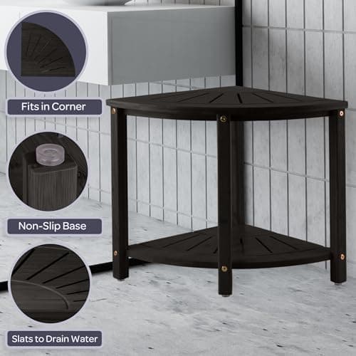 Water Resistant Black Shower Bench for Home Corner Bench Seat and Storage