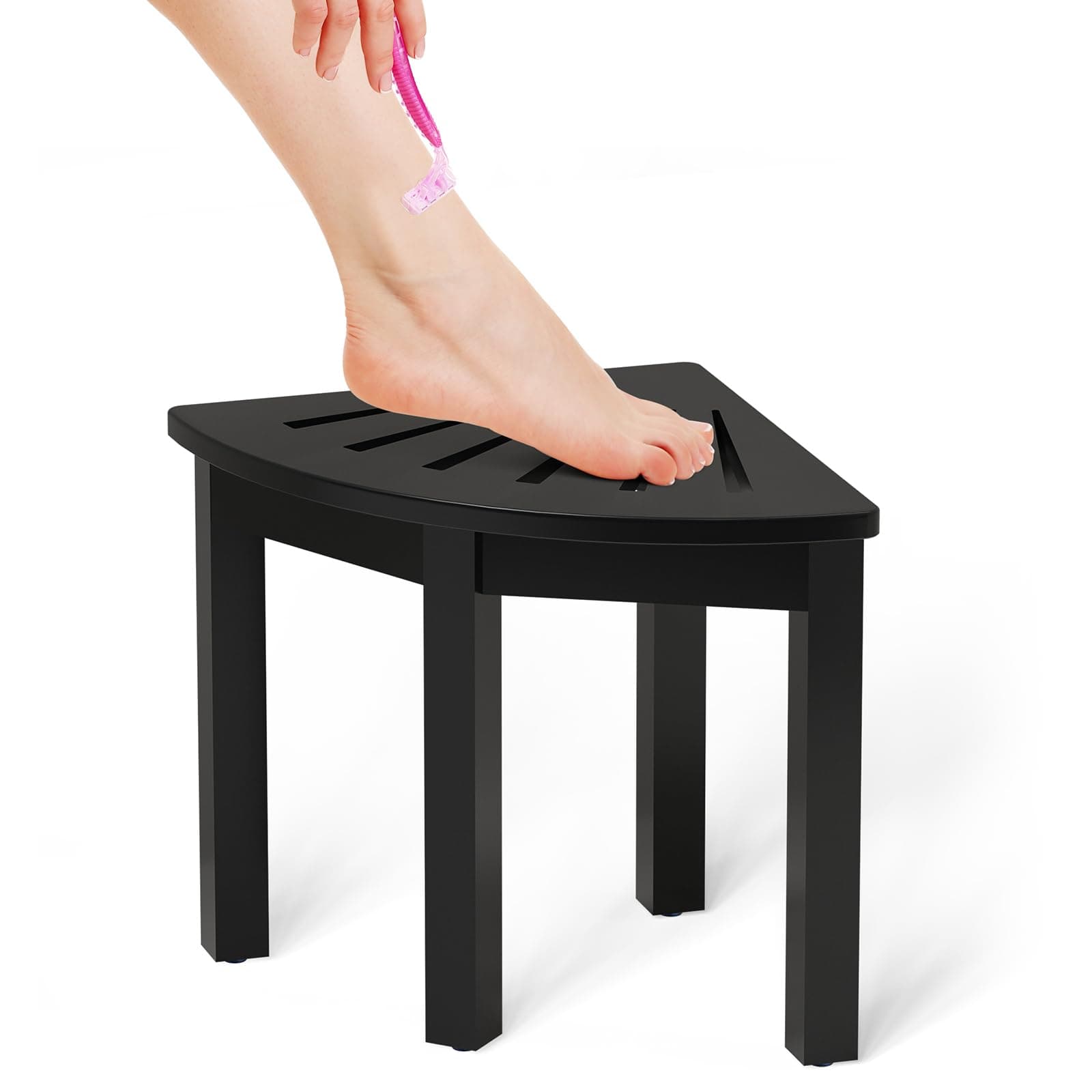 Domax Bamboo Corner Shower Foot Rest, Non-Slip Waterproof Black