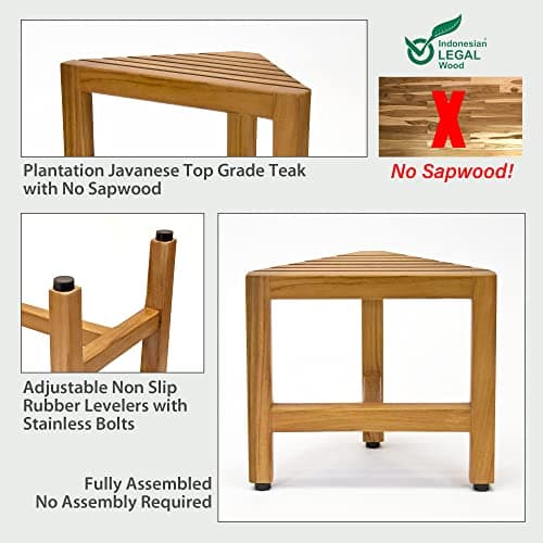 Asta Zini Solid Teak Foot Stool for Shower/Bath/Spa, TB-014