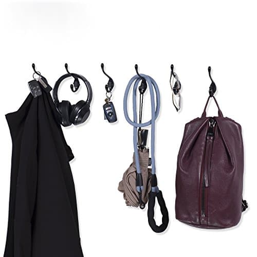 Brightmaison 6-Pack Heavy Duty 3.5" Dual Hooks Black Wall Mount Utility Coats, Scarves, Bagsitting