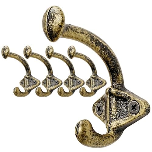Skoolo Black Cast Iron Wall Hooks, Pack of 5 - Farmhouse Style, Dual-Direction Hanger — Gold