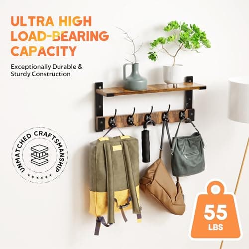 Wall Hooks with Shelf Coat Rack, Wall Mount Hanging for Entryway, Living Room, Bathroom