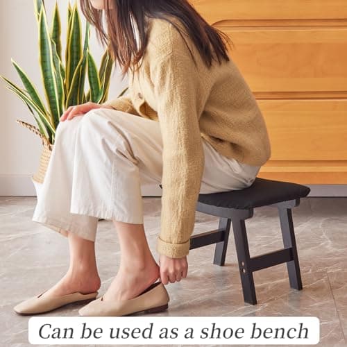 Bamboo Desk Foot Stool, Black Legs & Surface - Extra Seating