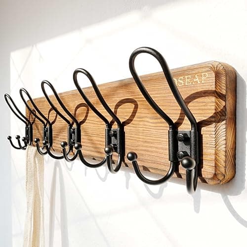 RusticWire J1-5A Wall Coat Rack, Heavy Duty 5 Hook Farmhouse Brown & Black