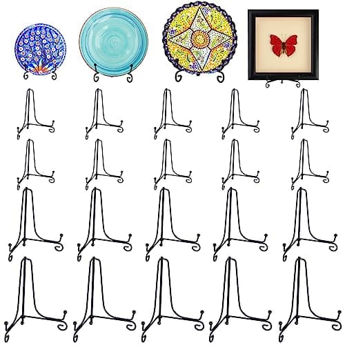 Nuogo Black Iron Display Stand for 4-6 Inch Tablets & Art, Picture Frames, Collectibles (20pcs Plate Stands)