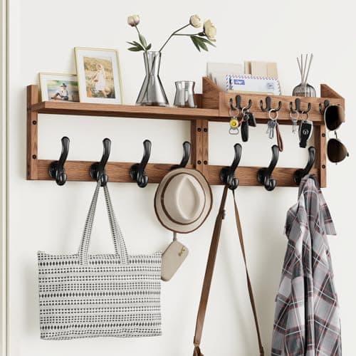 Tatub 29" Wall Mount Coat Rack with Shelf & 7 Hooks & 4 Key Hangers, Wood Organizer for Living Room, Bedroom, Bathroom