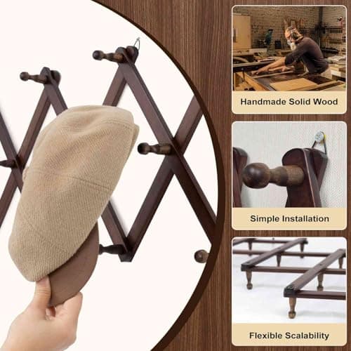 Qiannhee Brown Solid Wood Hat Rack with 14 Hooks for Wall