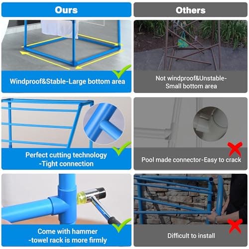 Yescom Blue Outdoor Pool Towel Rack with 7 Bars & 4 Clips