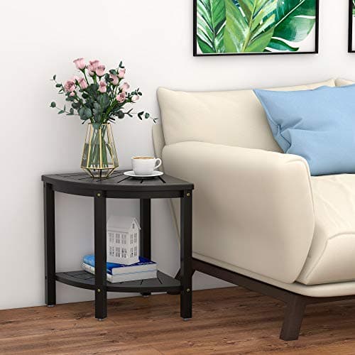 Zhuoyue Bamboo Corner Shower Stool with Storage, Waterproof for Bathroom & Shower