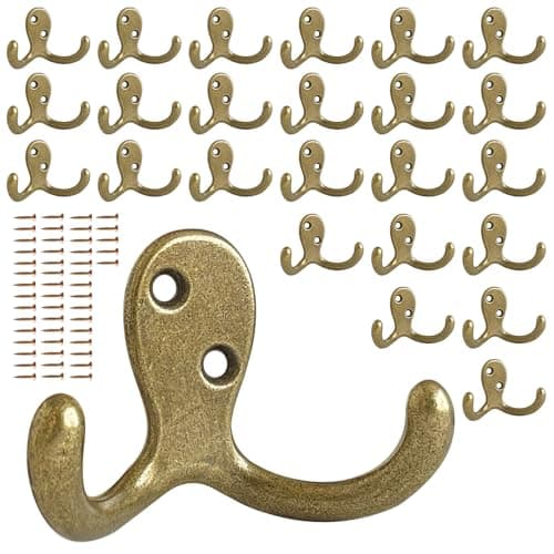 10 Pack Heavy Duty Wall Hooks for Coats, Bags, and Towels - Metal Double Prong (Black) — Bronze-25pack