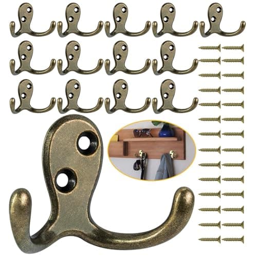 Heavy Duty 14 Pack Double Prong Coat Hooks for Hanging Towel, Coat, Bag, Hat, Cup, Key
| No Rust Black Metal Wall Mounted Coat Hooks with 28 Screws for Heavy Duty Use
| 14 Pack Coat Hooks for Hanging Towel, Coat, Bag, Hat, Cup, Key - Wall Mounted wi 