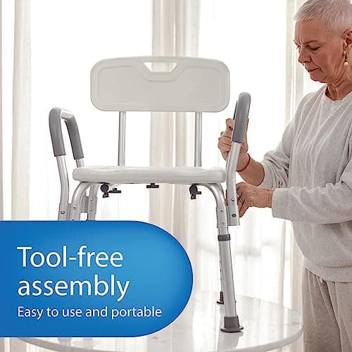 Medline Heavy Duty Slip Resistant Shower Chair with Padded Armrests
