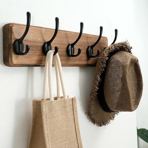 SKOLOO Rustic Pine Wall Mount Coat Rack - 5 Hooks