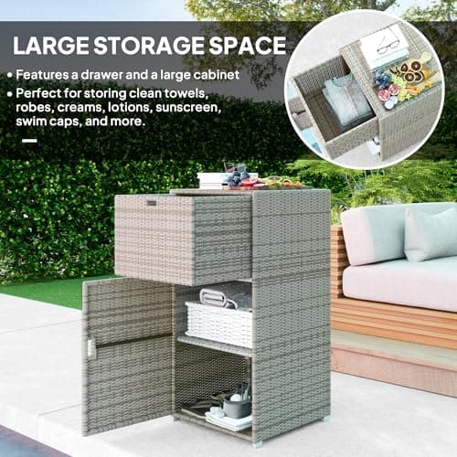Outsunny Waterproof PE Rattan Pool Storage Cabinet, 24"x24"x47", Gray