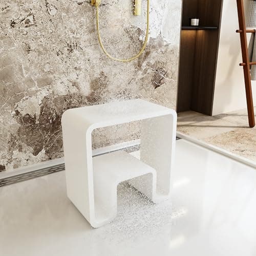 CASAINC Modern Shower Stool with Dual-Layer Storage, Matte Black, 440 lbs Capacity — Matte White