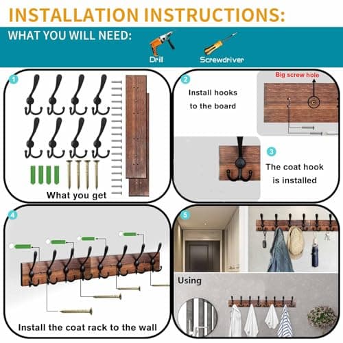 Burnt Brown Wall Mount Coat Rack 31.5'' for Living Room & Bathroom