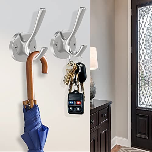 4 Pack Brushed Nickel Heavy Duty Wall Hooks for Coat Towels Bathrooms Garage