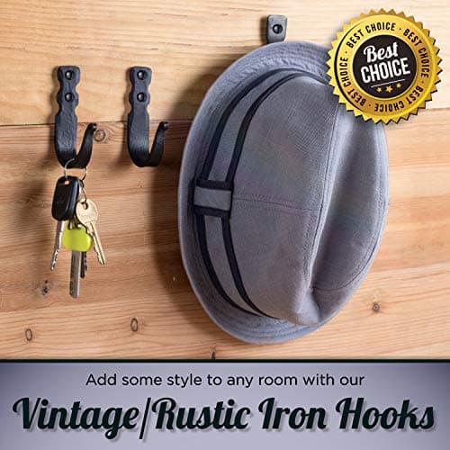 Wrought Iron Farmhouse Hooks, Black - Pack of 3