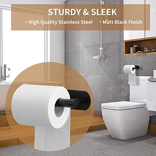 Black Wall-Mount Toilet Paper Holder: No Drilling Needed