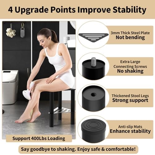 Waterproof Black Corner Shower Foot Stool with Storage Bench