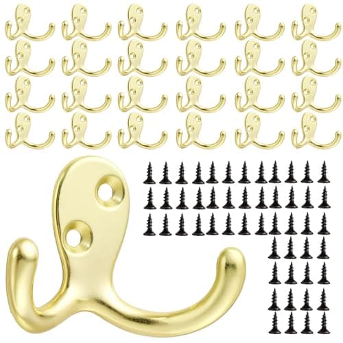 Bronze Double Prong Coat Hooks - 8 Pack, Wall Mounted, Heavy-Duty for Living Room & More — 25pcs Gold