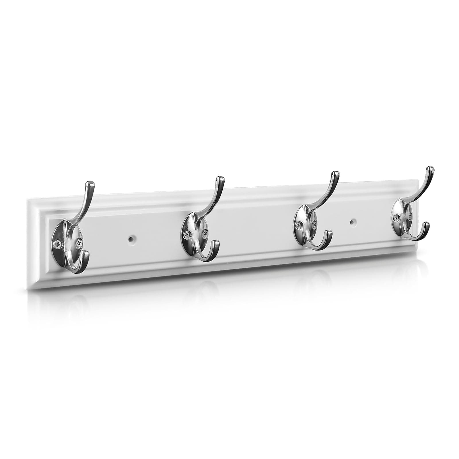 Modern Wall Coat Rack with 4 Hooks, White, Heavy Duty Zinc Alloy
