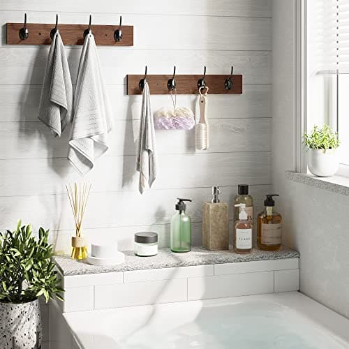 BAMEOS Brown Wall Hooks with 4 Dual Hooks for Entryway and Bathroom