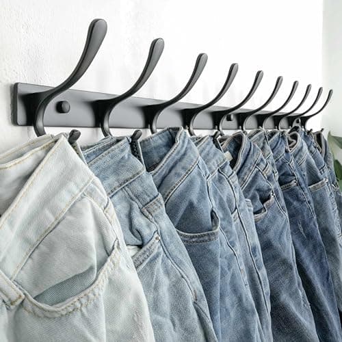 SKOLOO Heavy Duty Wall Coat Rack, 10 Hooks, Sturdy Stainless Steel, Black Pack of 2