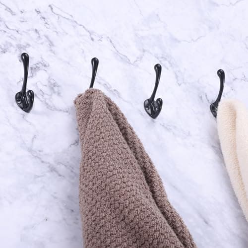 10pcs Black Wall Hooks for Towels, Clothes & Coats in Bedroom & Living Room with 20 Screws