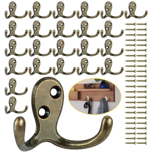 Heavy Duty 14 Pack Double Prong Coat Hooks for Hanging Towel, Coat, Bag, Hat, Cup, Key
| No Rust Black Metal Wall Mounted Coat Hooks with 28 Screws for Heavy Duty Use
| 14 Pack Coat Hooks for Hanging Towel, Coat, Bag, Hat, Cup, Key - Wall Mounted wi 