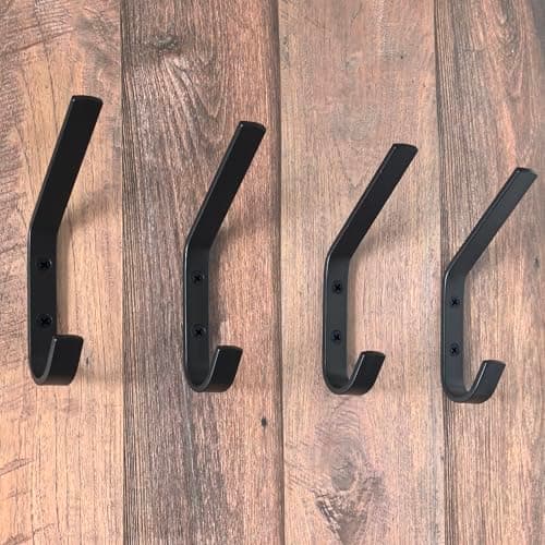 Lofekea Heavy Duty Large Wall Hooks, 4 Pack, Black Metal for Bathroom, Entryway & Mudroom