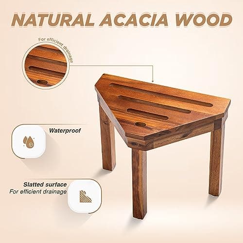 BLUEWEST Acacia Wood Shower Foot Stool for Inside Showers