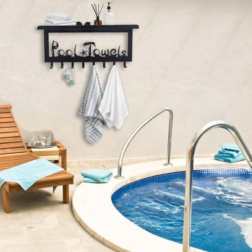 OYEFLY Wall Mount Towel Rack with 8 Hooks & Shelf (Black)