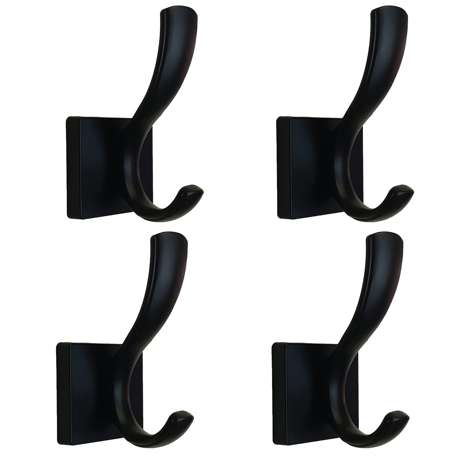 Heavy Duty Black Towel Hooks, 4 Pack for Bath, Bedroom, Kitchen, Pool, Garage, Hotel