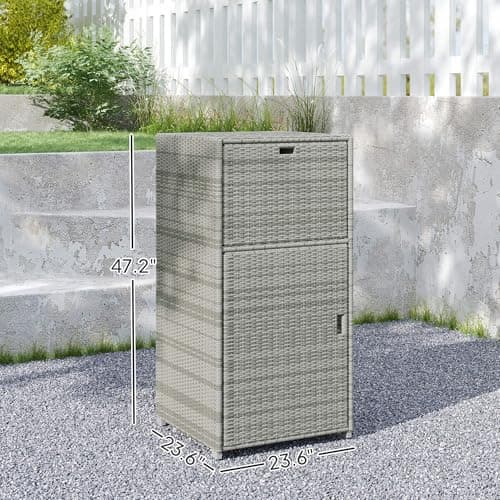 Outsunny Waterproof PE Rattan Pool Storage Cabinet, 24"x24"x47", Gray