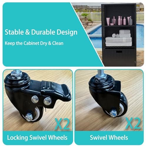 Outdoor Poolside Towel Rack with Rolling Wheels, Brown