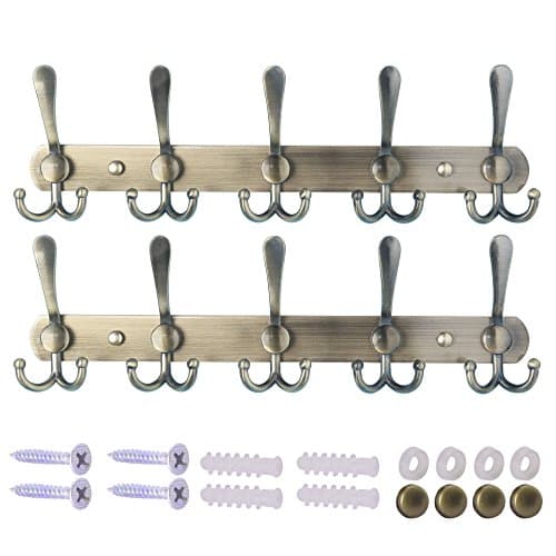 Wall Mounted Coat Rack with 5 Tri Hooks - Stainless Steel, Heavy Duty (Black, 2 Packs) — Bronze