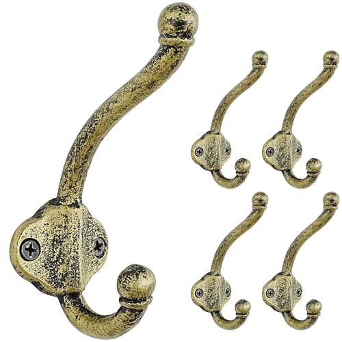 Vintage Bold Antique Black Cast Iron Wall Hooks, Heavy Duty, Pack of 5 — Black&Gold