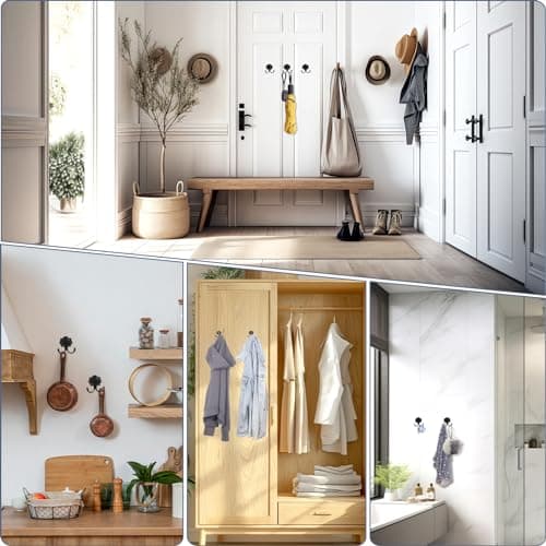 Heavy Duty Black Metal 8 Pack Coat Hooks for Wall Mounting