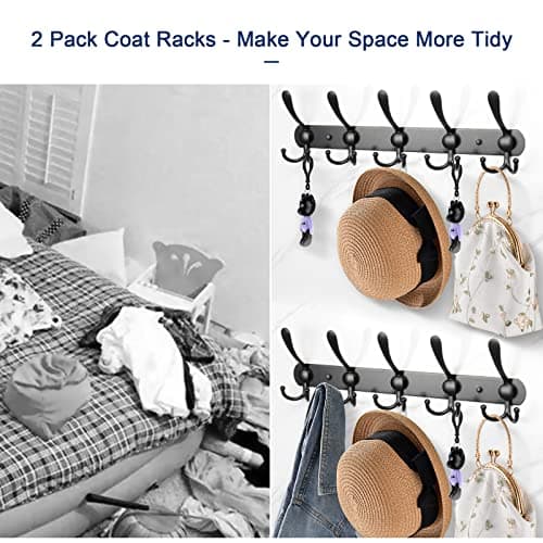 NearMoon Heavy Duty Coat Rack, 5 Hooks, Matte Black, Wall Mount Towel & Hat Hooks