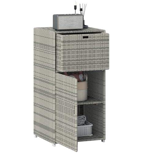 Outsunny Waterproof PE Rattan Pool Storage Cabinet, 24"x24"x47", Gray