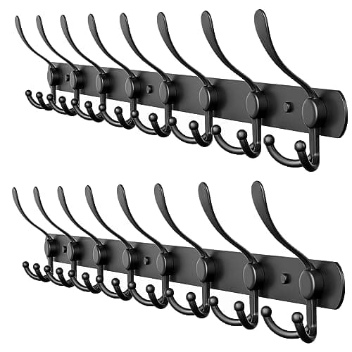 Heavy Duty Black Stainless Steel Coat Rack - 16 Inch Wall Mount - 5 Hooks — Black