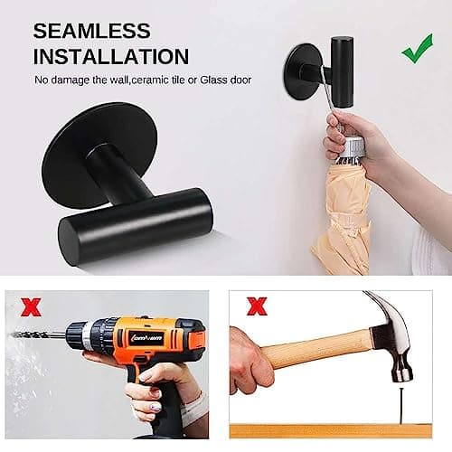 Modket 4-Pack Matte Black Bathroom Robe Hooks 304 Stainless Steel Adhesive Mount التطبيق