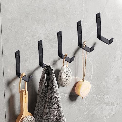 Heavy Duty Double Hole Wall Hooks - Extra Thick Pure Metal, Firm Installation, Coat & Key Hanger, Sand Black