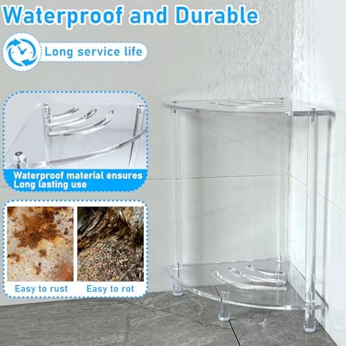 Waterproof 2-Tier Acrylic Shower Bench with Storage Shelf