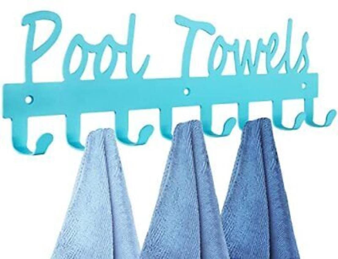 Black Metal Wall Mount Pool Towel Rack, 5 Hook Waterproof Rustproof