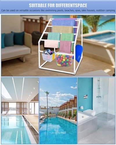 Hutigertech 7 Tier Heavy Duty Outdoor Poolside Towel Rack with Hammer